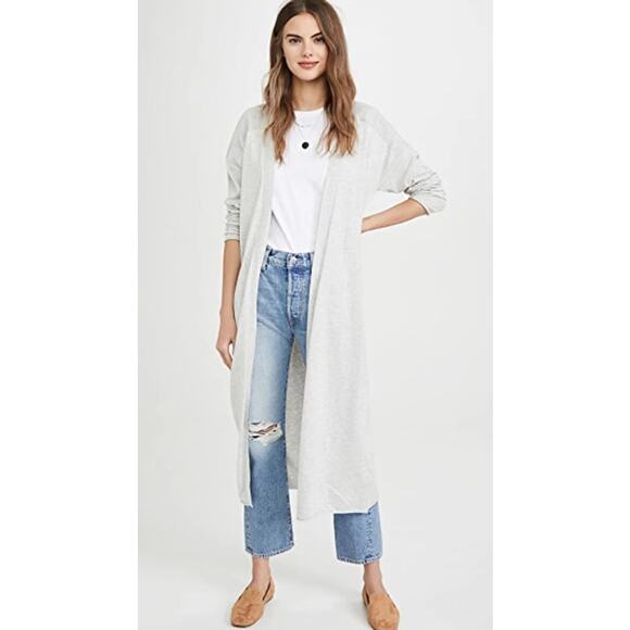 Brochu Walker Kai Gray Open‎ Front Cardigan Duster Silk Cotton Sweater Sz S - Picture 1 of 9